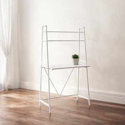 Bureau avec tablette et rangement, tablettes, échelle, bureau, structure en métal, stratifié