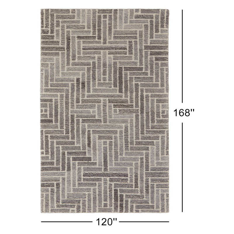 Tapis géométrique en laine / taupe / gris / noir Amirah, Rectangle 10 pi x 14 pi