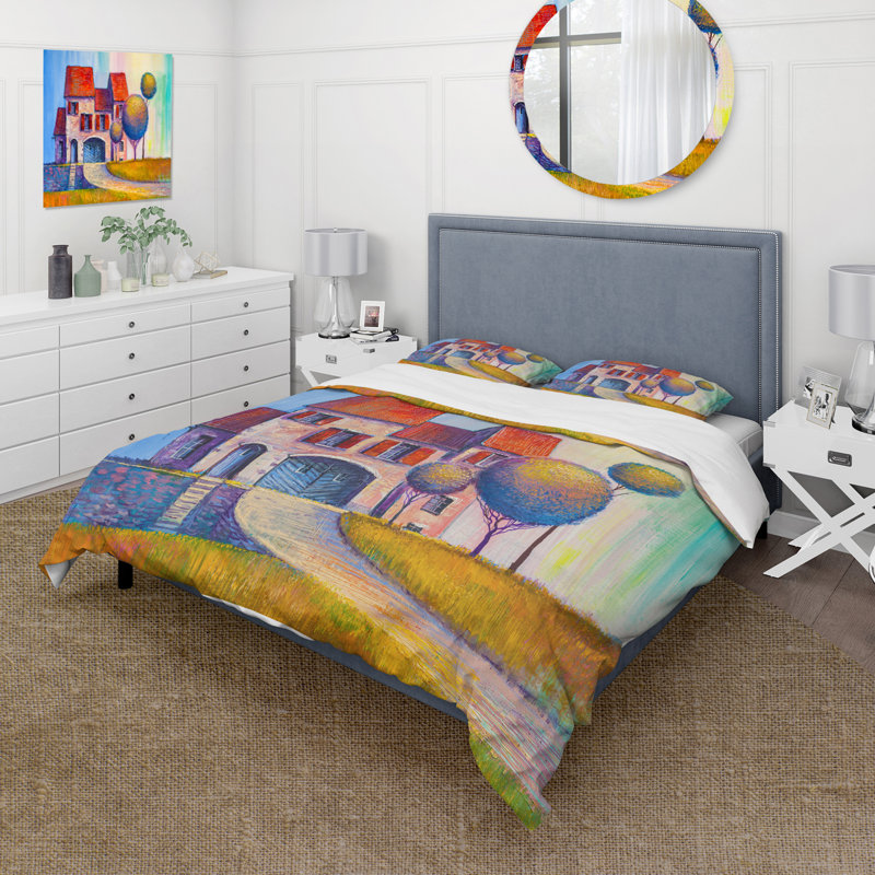 Maison avec toit rouge In The Village - Ensemble de housse de couette moderne - Microfibre de polyester