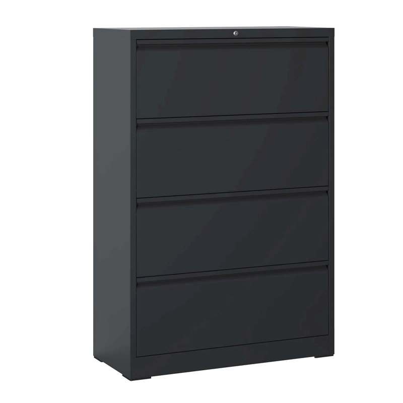 Lateral File Cabinet 4 Drawer, Black Filing Cabinet With Lock, Lockable File Cabinet For Home Office, Locking Metal File Cabinet For Legal/Letter/A4/F4 Size