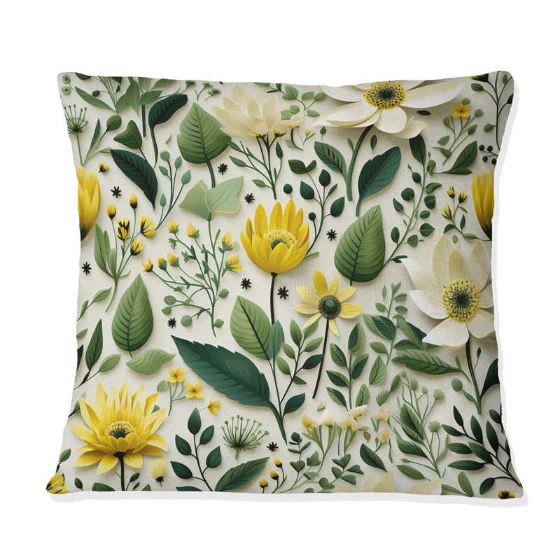 Meadow Greenery Botanical Green - Coussin décoratif imprimé botanique, H 18 po x l 18 po