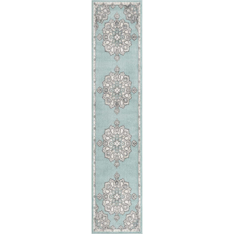 Tapis oriental oriental turquoise, Tapis de couloir 2 pi 7 po x 12 pi