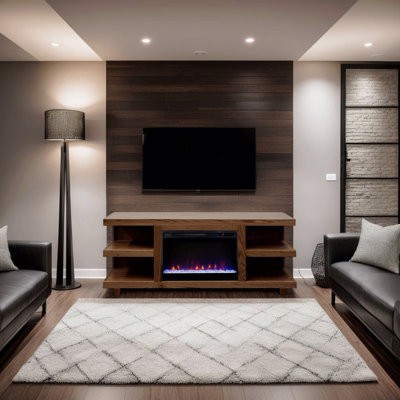 65 Inch Fireplace TV Stand For Tvs Up To 75 Inches, Minimal Assembly Bourbon Finish