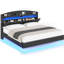 Floating Bed Frame With Hidden Storage Headboard, Floating Led Bed Frame With Charging Station, Upholstered Leather Platform Bed With Storage-1402784286