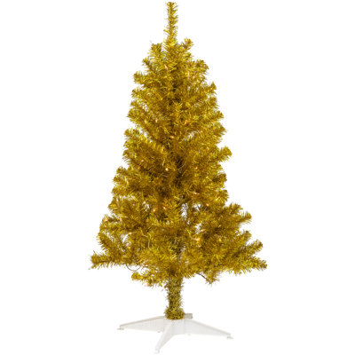 4' Pre-Lit Gold Iridescent Tinsel Slim Artificial Christmas Tree - Clear Lights