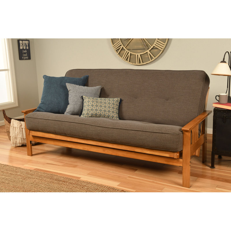 Johnte Full-Size Futon Frame and Full-Size Innerspring Mattress, À ressorts, Lin cacao clair, Noyer cendré