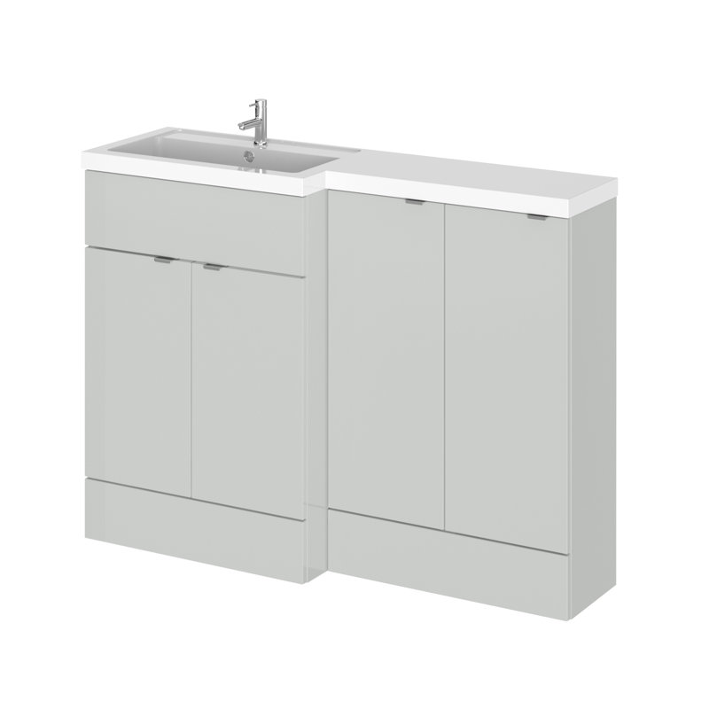 Fusion Fitted Furniture - Gloss White Bathroom Vanity with Basin, Left-Handed, Gloss Grey