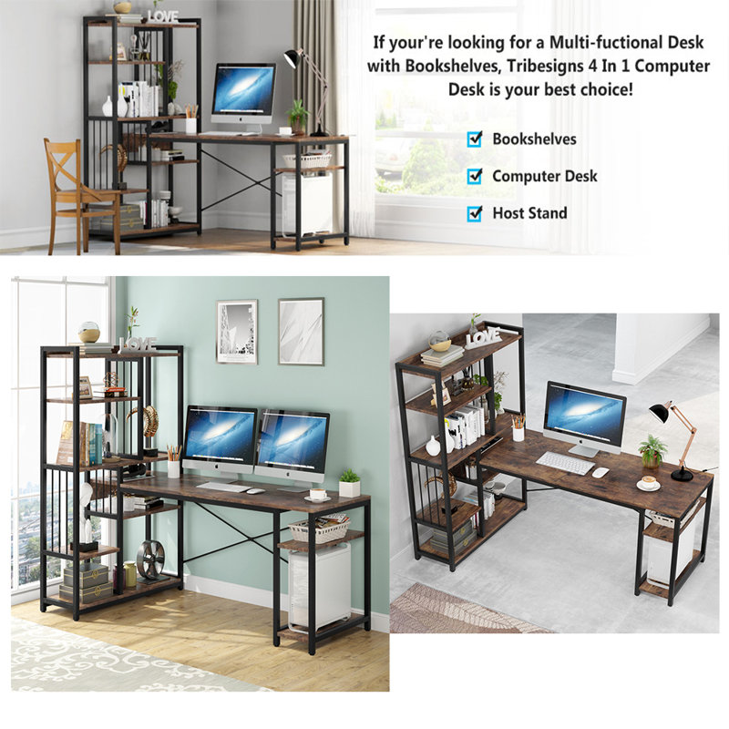 L-Shaped Metal Base Computer Desk, Rustic