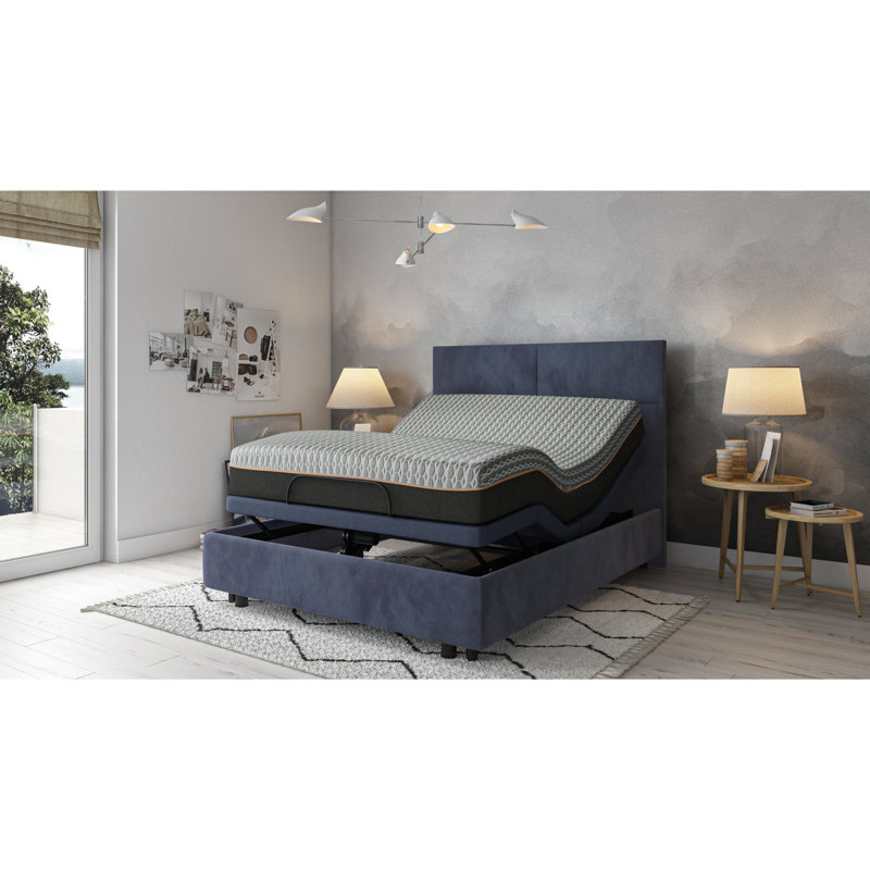 Lit simple TG Bt3000 - poids de 101 lb, 3 modes de vibration, base de massage réglable, agencement de couleurs bleu gris, ajustement des jambes