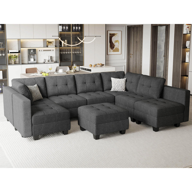 Canapé modulaire en U avec coussins en U 116,6 po Ashbury Ivery, Mélange de polyester gris foncé
