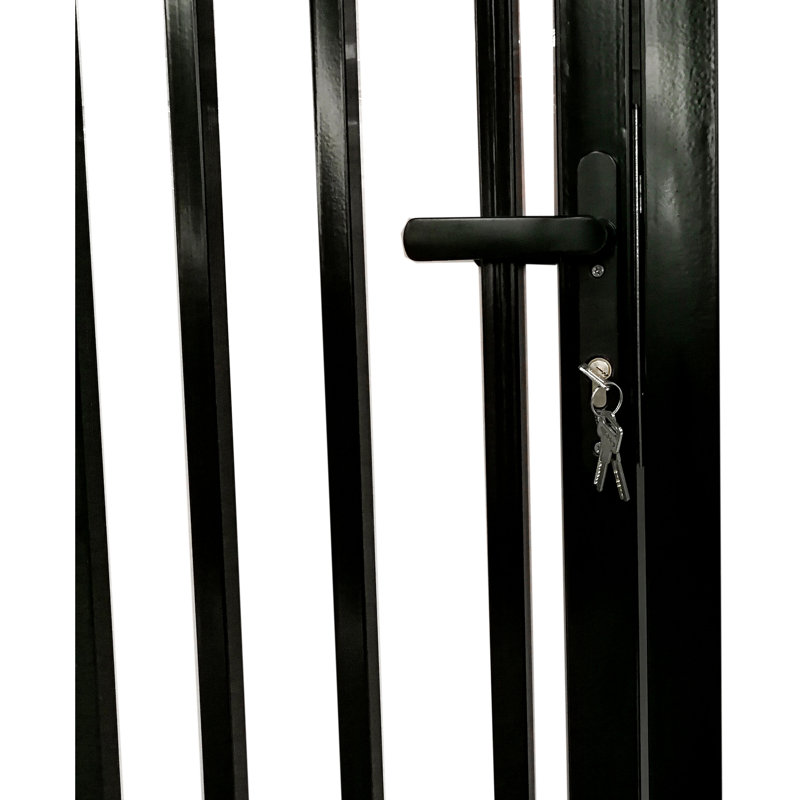 Vienna Style Black Steel Dual Swing Driveway Gate with Pedestrian Door