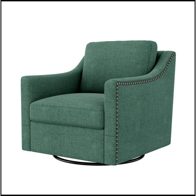 Fauteuil pivotant à 360 degrés en lin de coton Tissu respectueux de la peau Design ergonomique Fauteuil à clous décoratif en laiton Chaises de salon Chaises de chambre à coucher Chaises de salon Pieds noirs convenant aux intérieurs