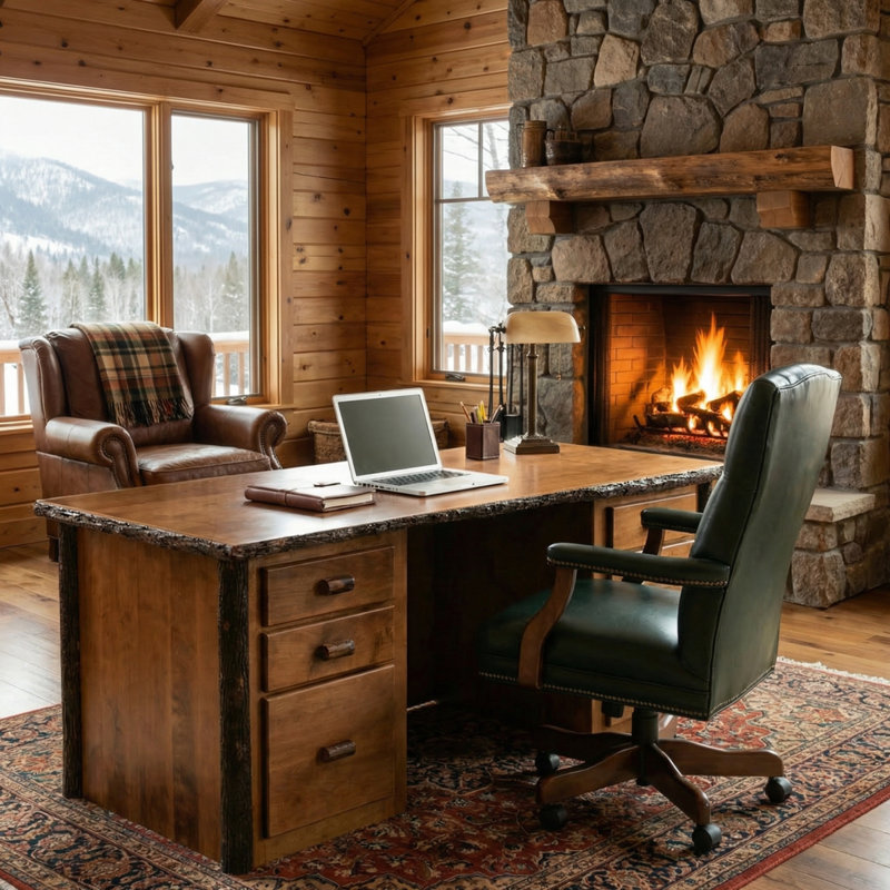 Bureau double caisson Fireside Lodge Hickory - cognac, Érable rustique