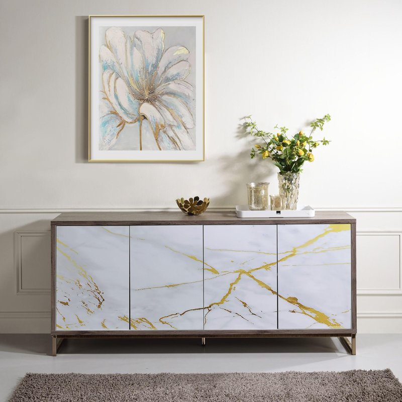 Armoire console avec finition chêne blanc et finition champagne