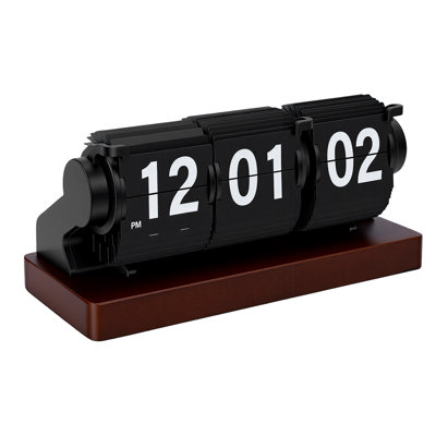 Réveil à bascule, mouvement mécanique à quartz, alimentation USB, style rétro, en bois, automatique, pour la maison ou le bureau, noir