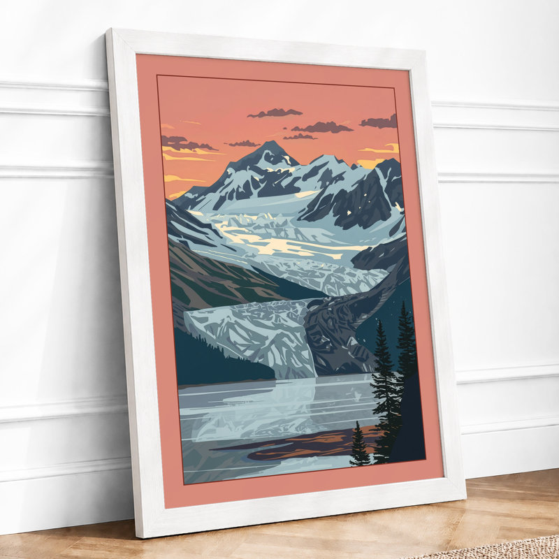 Mountains At Dusk Scandinavian - Print, A2 - 59.4 x 42.0 cm, White