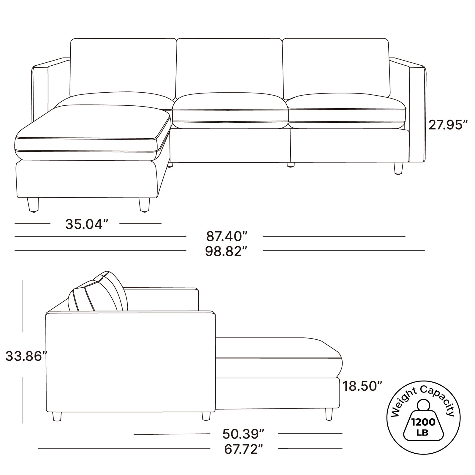Fleetwood Upholstered L-Sectional, Wicker Chenille