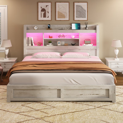 Sherell King Size Bed Frame with 4 Storage Drawers,Gray