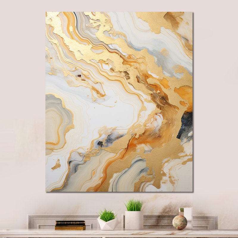 «Gold and White Marble River» sur métal, H 40 po x l 30 po x P 1,5 po