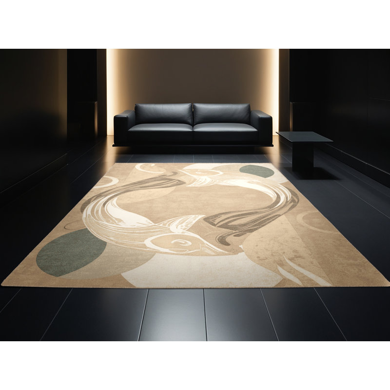 Machine Washable Pantelie Coastal Abstract Rug in Brown – Beige Binding, 2 x 5
