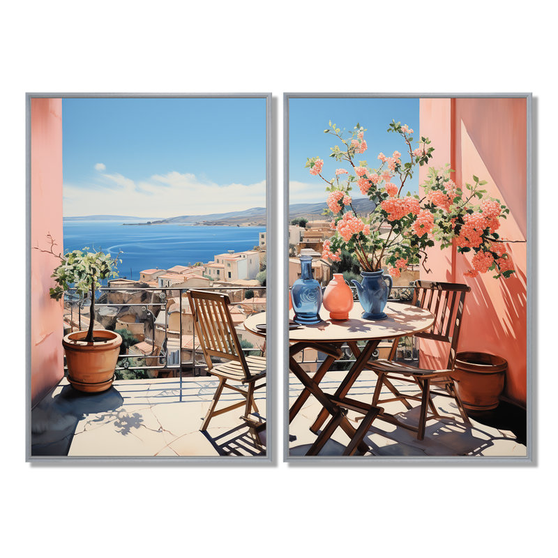 La Dolce, côte italienne II - art mural sur toile traditionnel bleu 2 panneaux, Argent argent, H 36 po x l 48 po