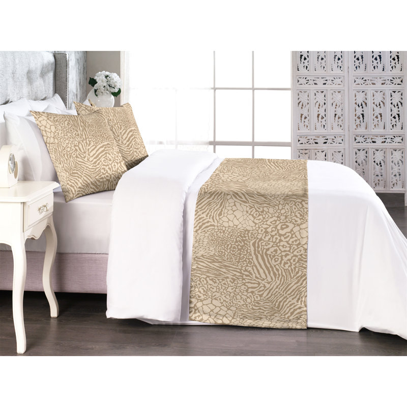 Ambesonne Abstract Modern Art Bed Runner Set Brush Strokes Pale Khaki Dusk, King