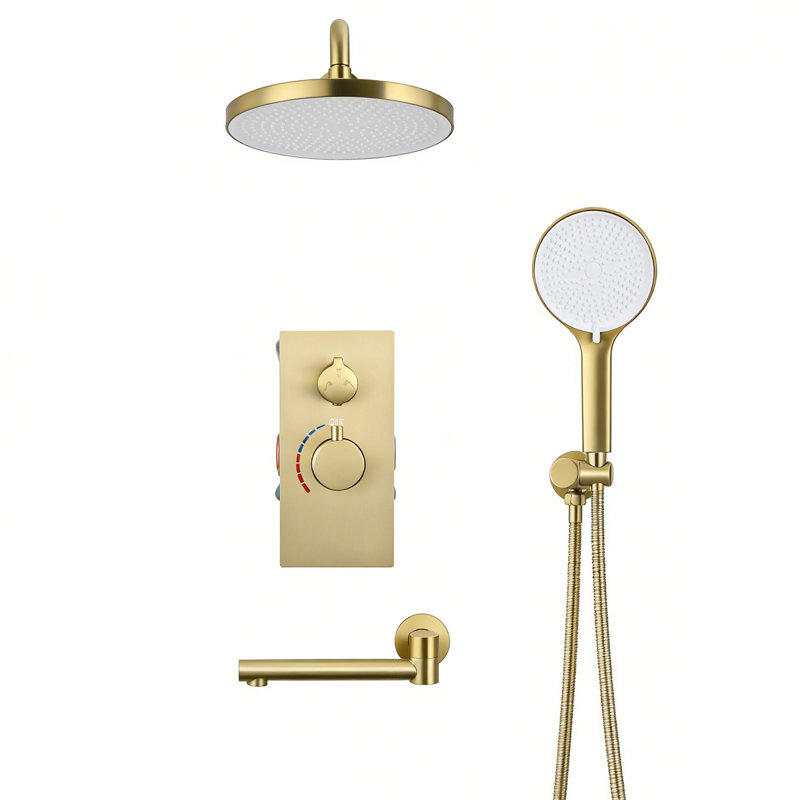 Système de douche à pluie mural 10 pouces avec pomme de douche à main et bec Topcraft