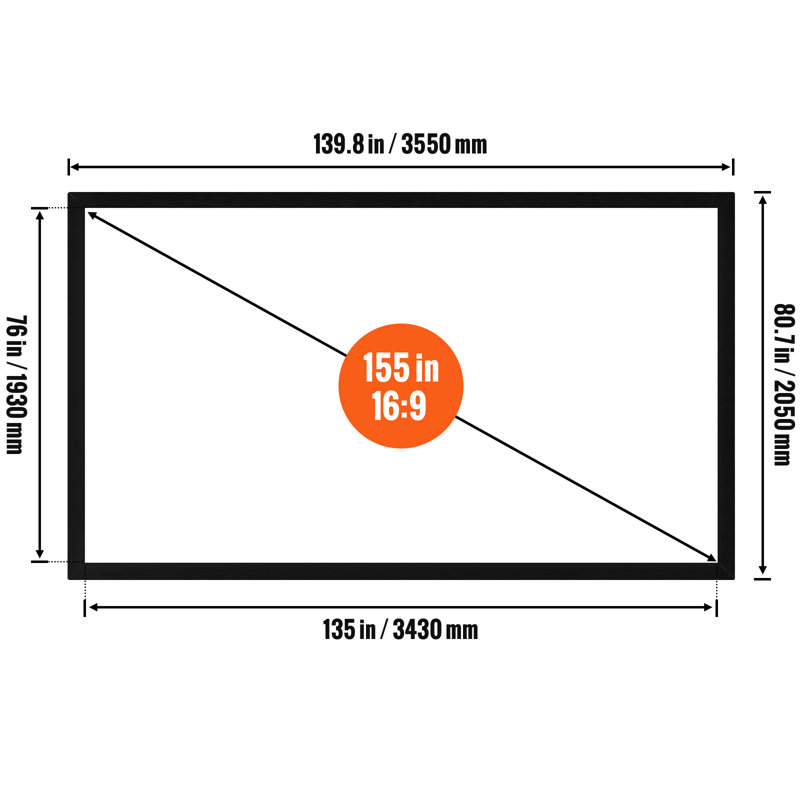 Stellweilan Tessberg Fixed Frame Projector Screen Projector Screen, 76" H x 135" W
