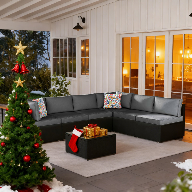 Accomac 6 - Person Modular Patio Conversation Set with Cushions, Gray/Black