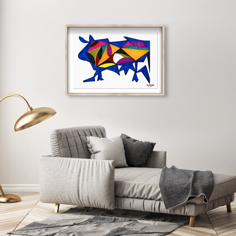 Manuel Roman - Bull Sunrise Print by Oliver Gal, 37.5"H x 55.5"W, Natural Oak Shadowbox