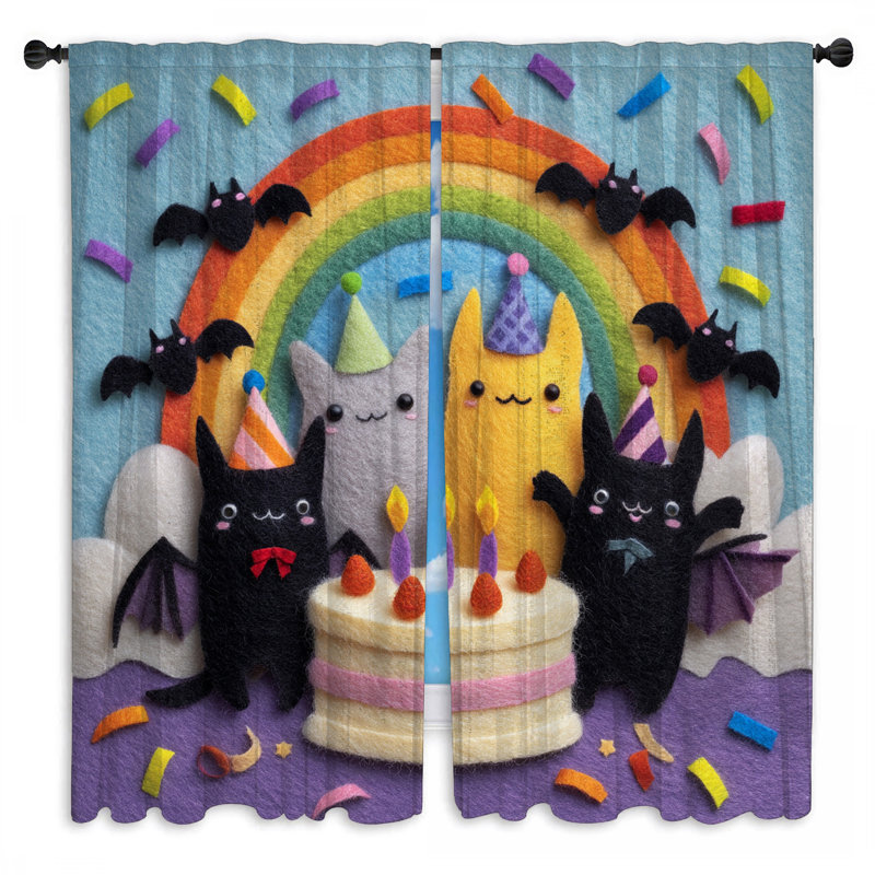 Rideaux de fenêtre Felt Cats Rainbow Cake, 40 po x 60 po - 2 panneaux, Obscurcissement de chambre