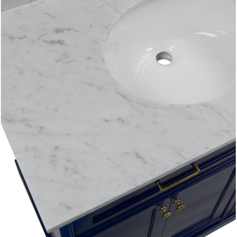 Ensemble de meuble-lavabo simple 36 po Ronnie, Marbre de Carrare, Bleu royal