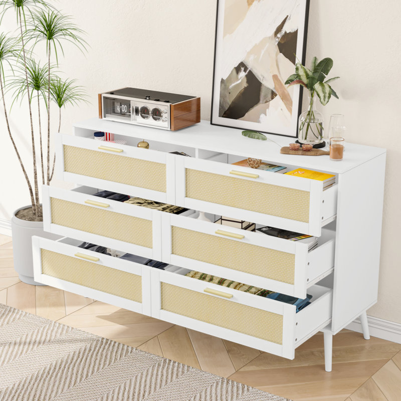 Commode 6 tiroirs Charise, Blanc