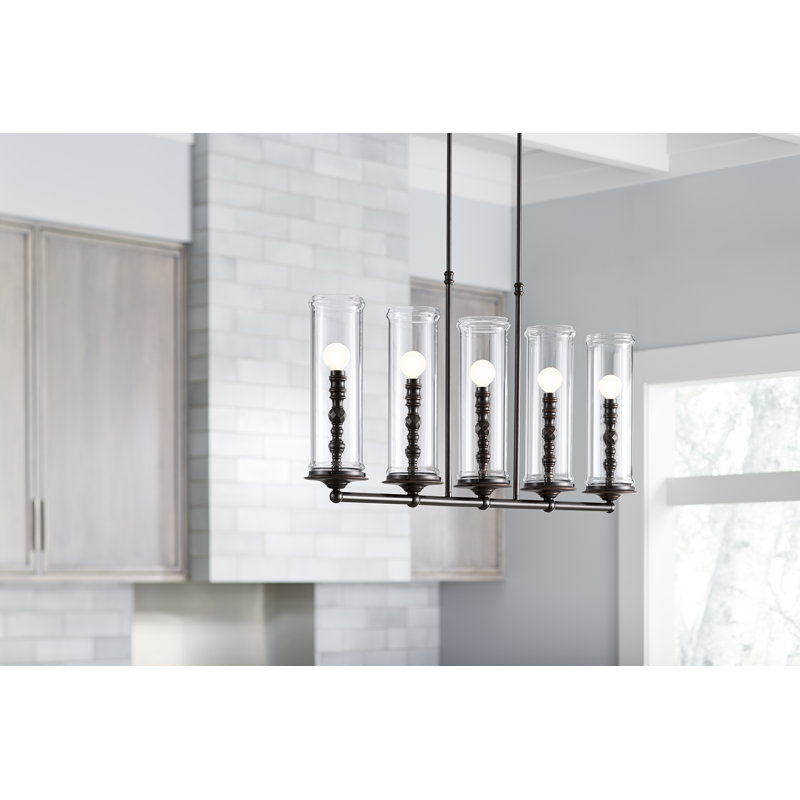 5 - Light Kitchen Island Rectangle Chandelier, Modern Brushed Gold