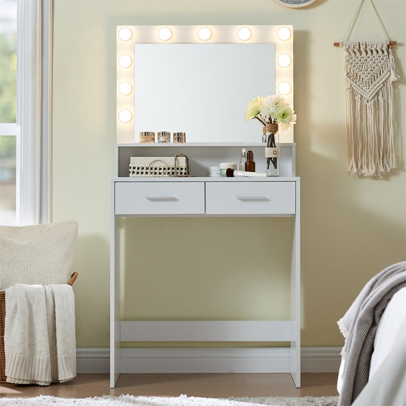 Vanity Desk With Mirror And Lights, White