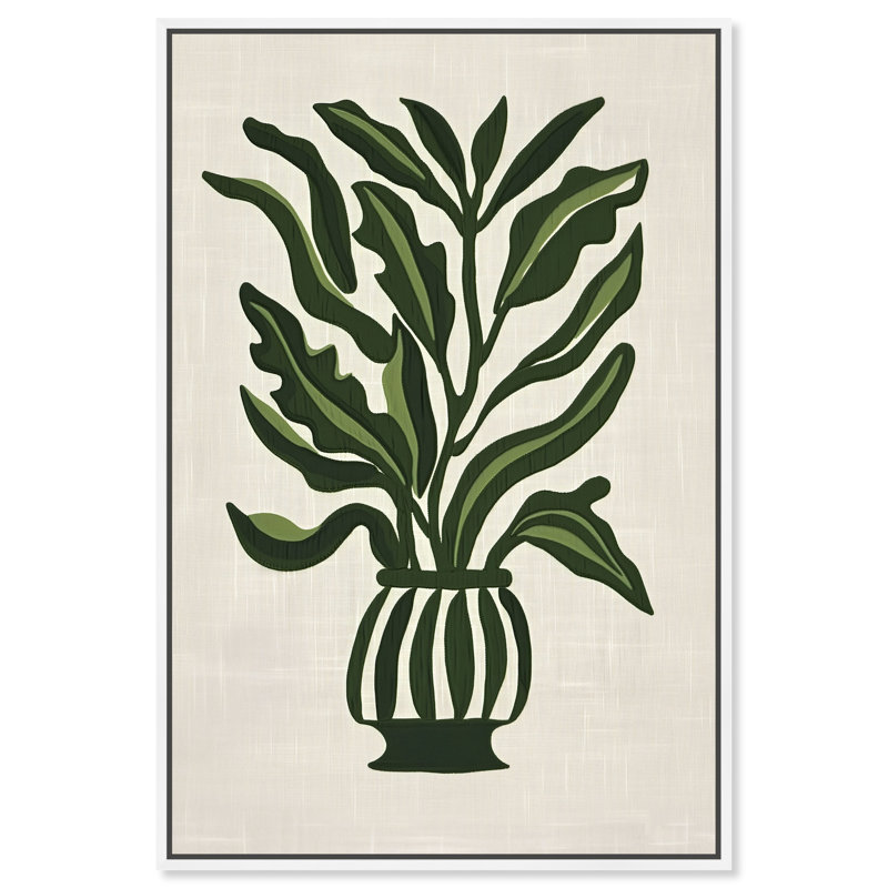 «Green Vase I Minimalistic Botanical Art Prints», art mural par Art Remedy, Cadre blanc, H 16 po x l 11 po