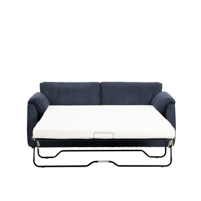 Fauteuil 3 places rembourré en mousse haute avec lit escamotable en velours côtelé bleu