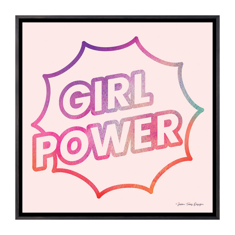 Girl Power I - impression d'art graphique, Toile avec cadre noir patiné, Pas de tapis, H 37 po x l 37 po x P 1,5 po