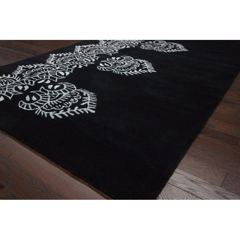 Tapis damassé noir Duharte, 7 pi 7,2 po x 9 pi 6 po