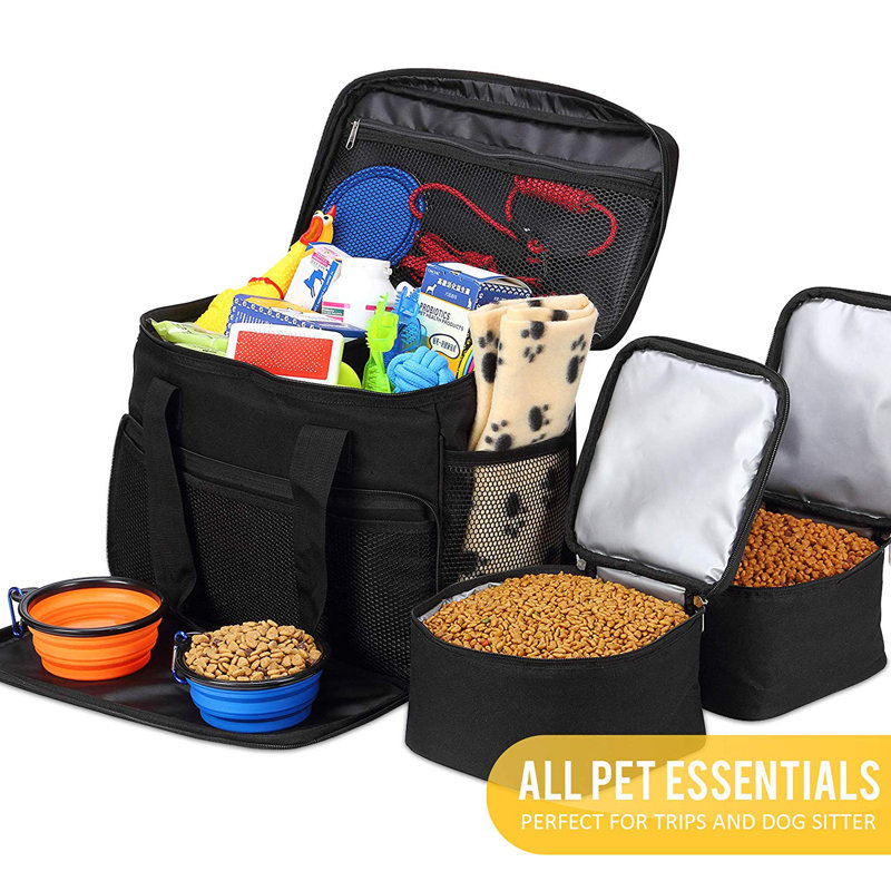 Ensemble de sac de voyage 6 pièces pour animaux de compagnie, Noir