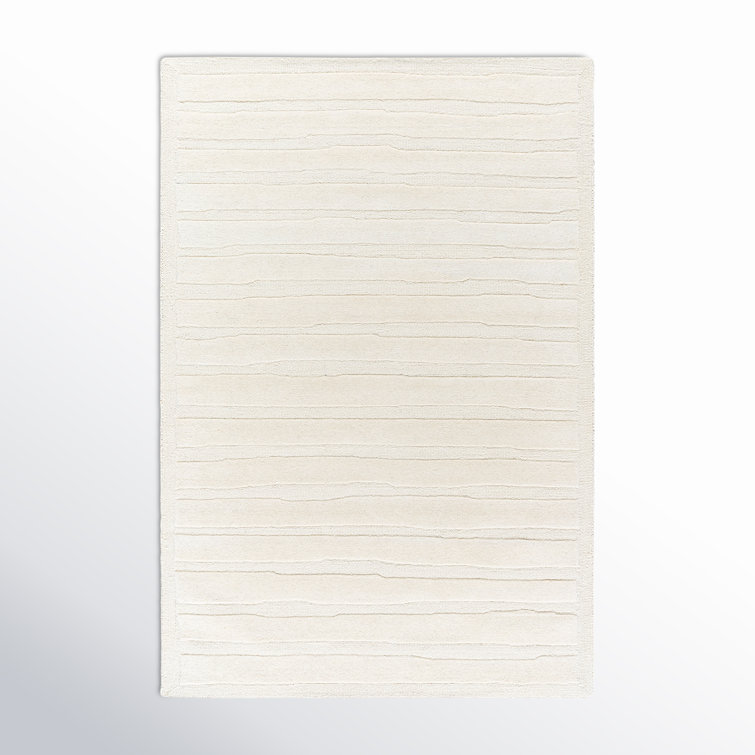 Rectangle Polett Striped Hand Tufted Wool Area Rug in Beige
