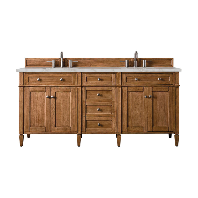 Brittany 72" Double Vanity W/FreePower Wireless Charger, Saddle Brown, Victorian Silver