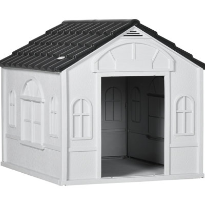 Niche pour chien de taille moyenne - gris, imperméable, avec fenêtre de ventilation et petite eau, ventilée, facile à assembler
