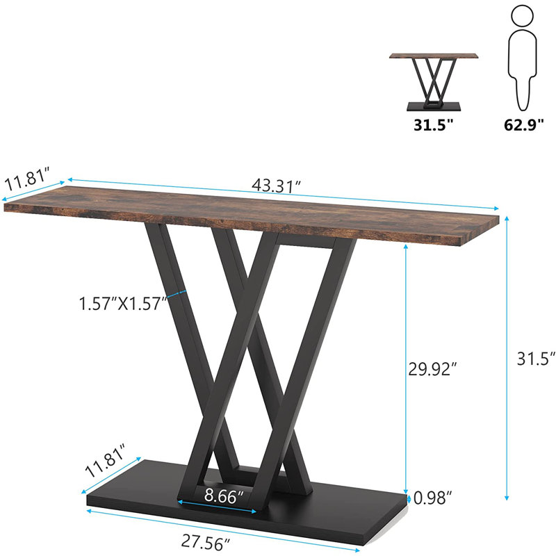Igikpak 110cm Console Table, Rustic Brown, Black
