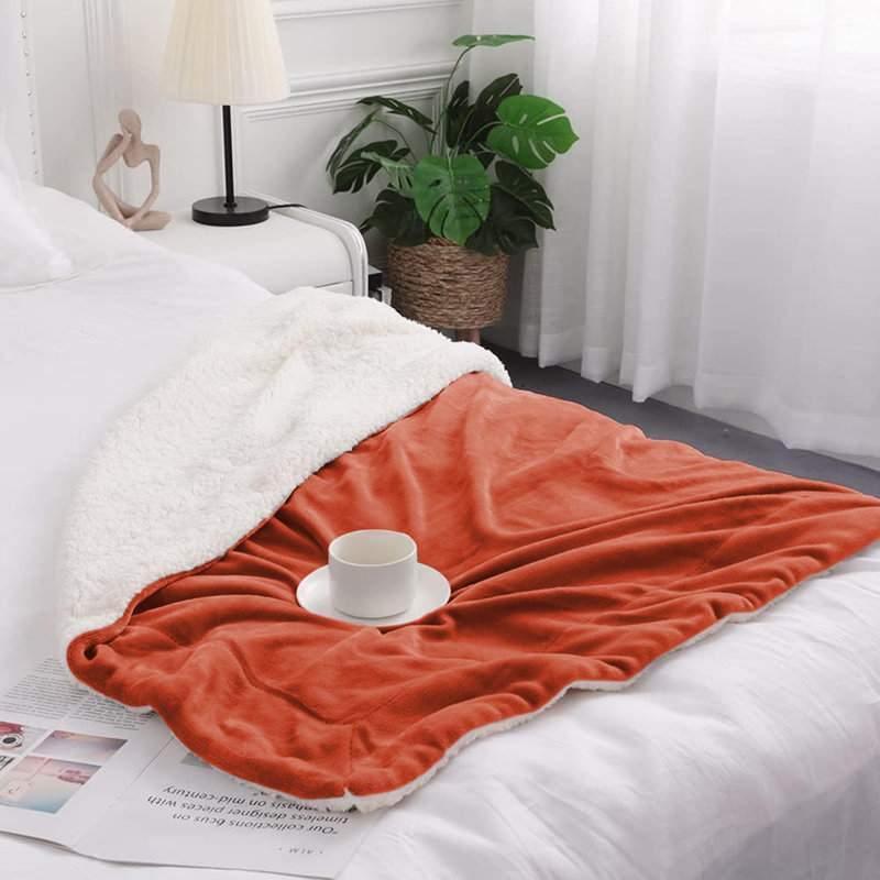 Jeté réversible en molleton Sherpa Plush - Couverture douce et chaude pour lit et canapé, Rouille, Grand (90 x 90)