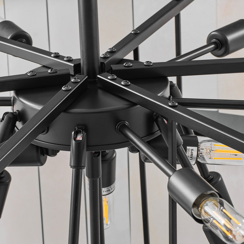 23.6" Dual-Layer Round Drum Kitchen Island Alabaster Chandelier, Matte Black, 2, 9