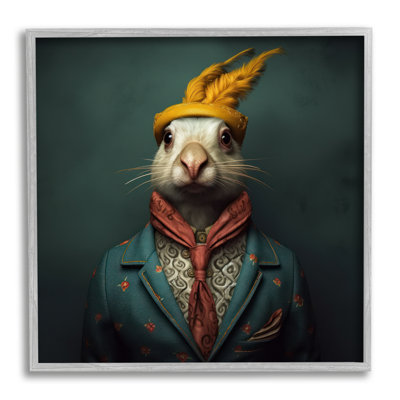 Stupell Industries Ba-928-framed Vintage Elegant Rabbit Single Picture Frame Print On Canvas In Farmhouse Gray Framed Giclee