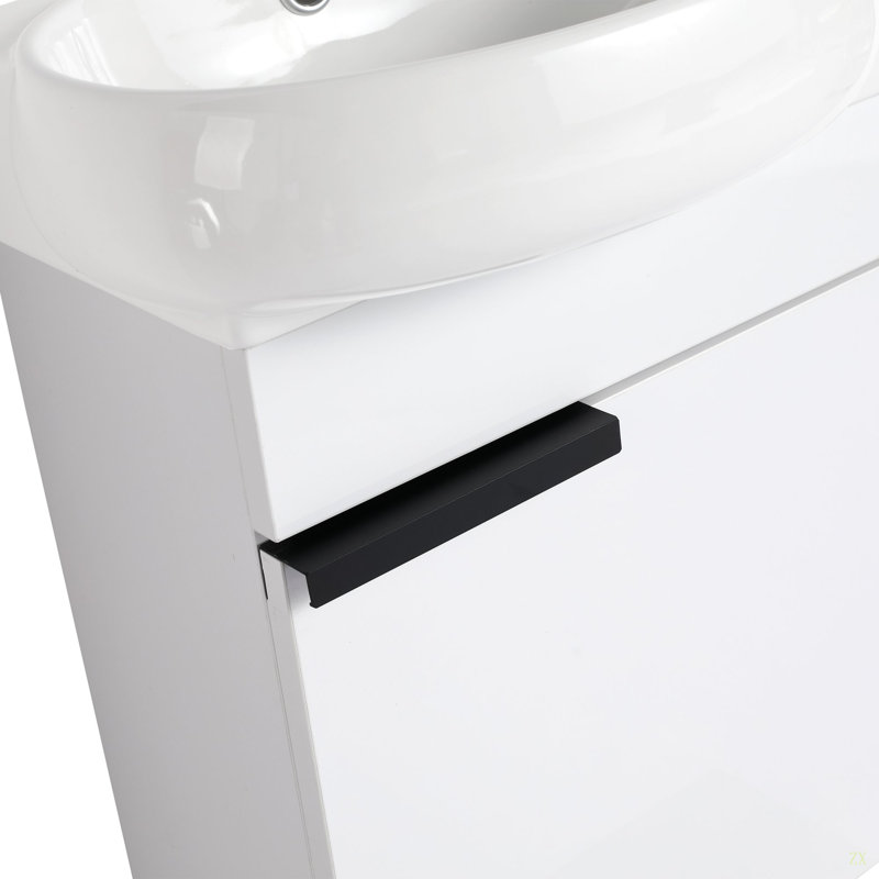 Meuble-lavabo à fermeture en douceur avec lavabo, 16 pouces pour petite salle de bain, Blanc brillant