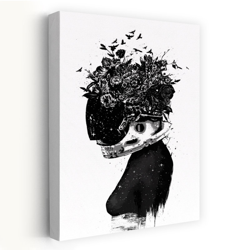 Cosmic Floral Head Abstract Contemporary Flower Landscape Wall Art Print 1 Piece Wrapped Canvas Wall Art