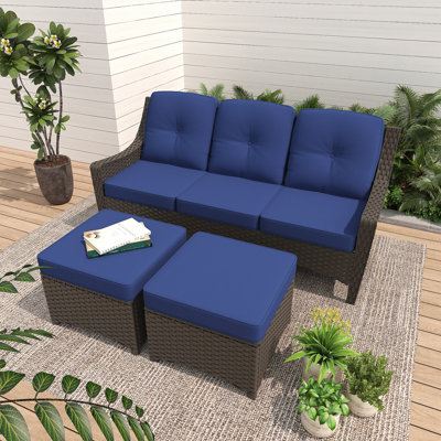 3 Piece Rattan Sofa Seating Group With Cushions